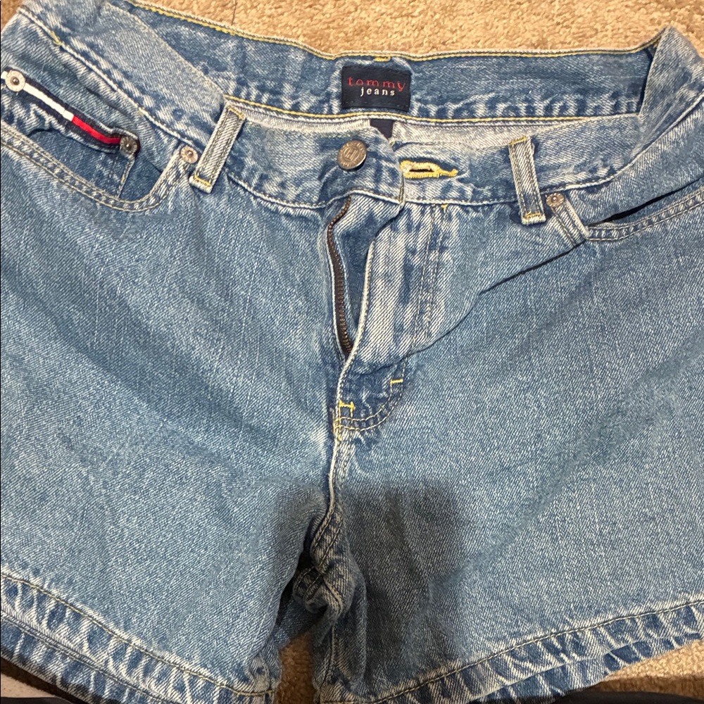 Tommy Hilfiger Light Blue Denim Shorts with Yellow Stitching